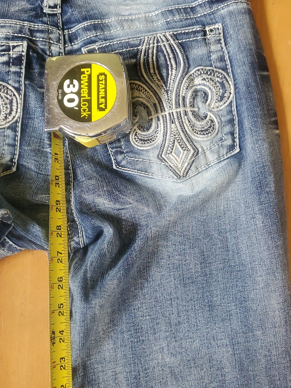 ROYALLUXE  Blue Flare Jeans - Classic Washed Denim EMBELISHED - Picture 11 of 11